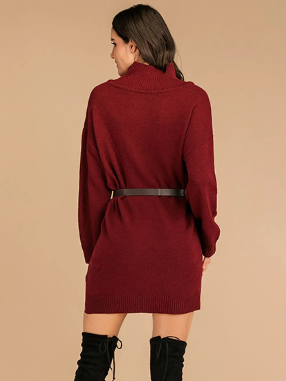 long-sleeve turtleneck mini sweater dress