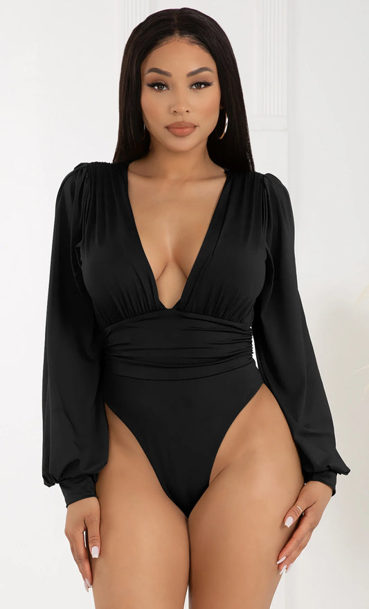 long sleeve deep v bodysuit