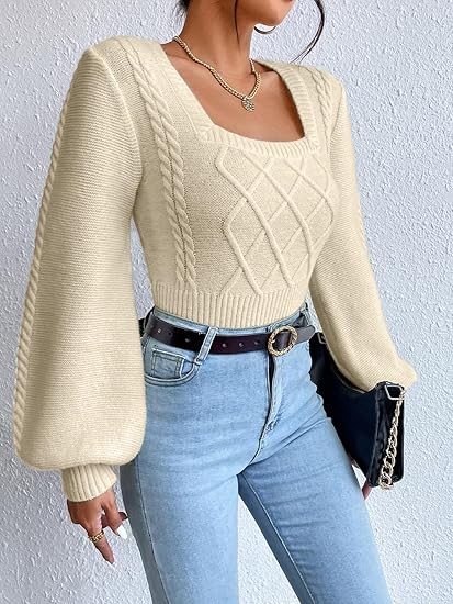 Solid Color Square Collar Sweater