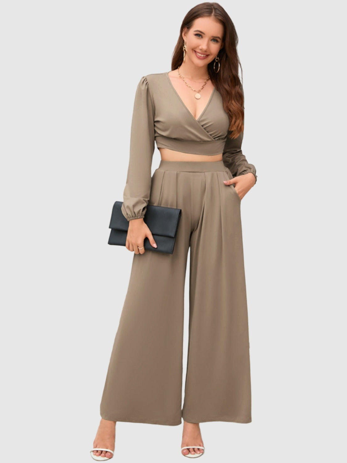 crop top and wide leg pants set