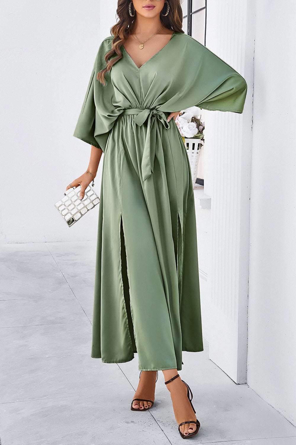 3/4 sleeve dress for wedding guest