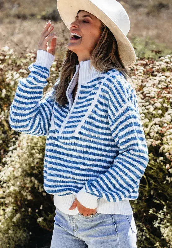 quarter zip striped sweater