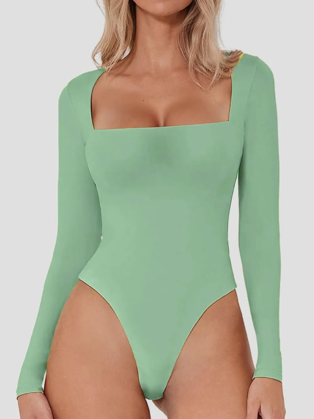 square neck bodysuit long sleeve Tiffany Blue