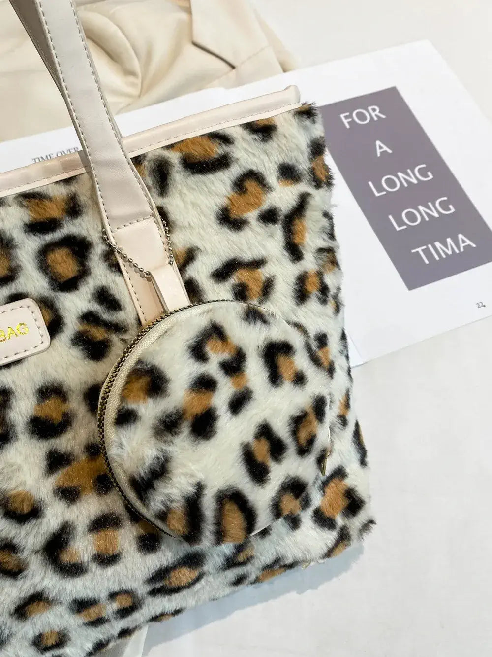 faux fur leopard bag with purse