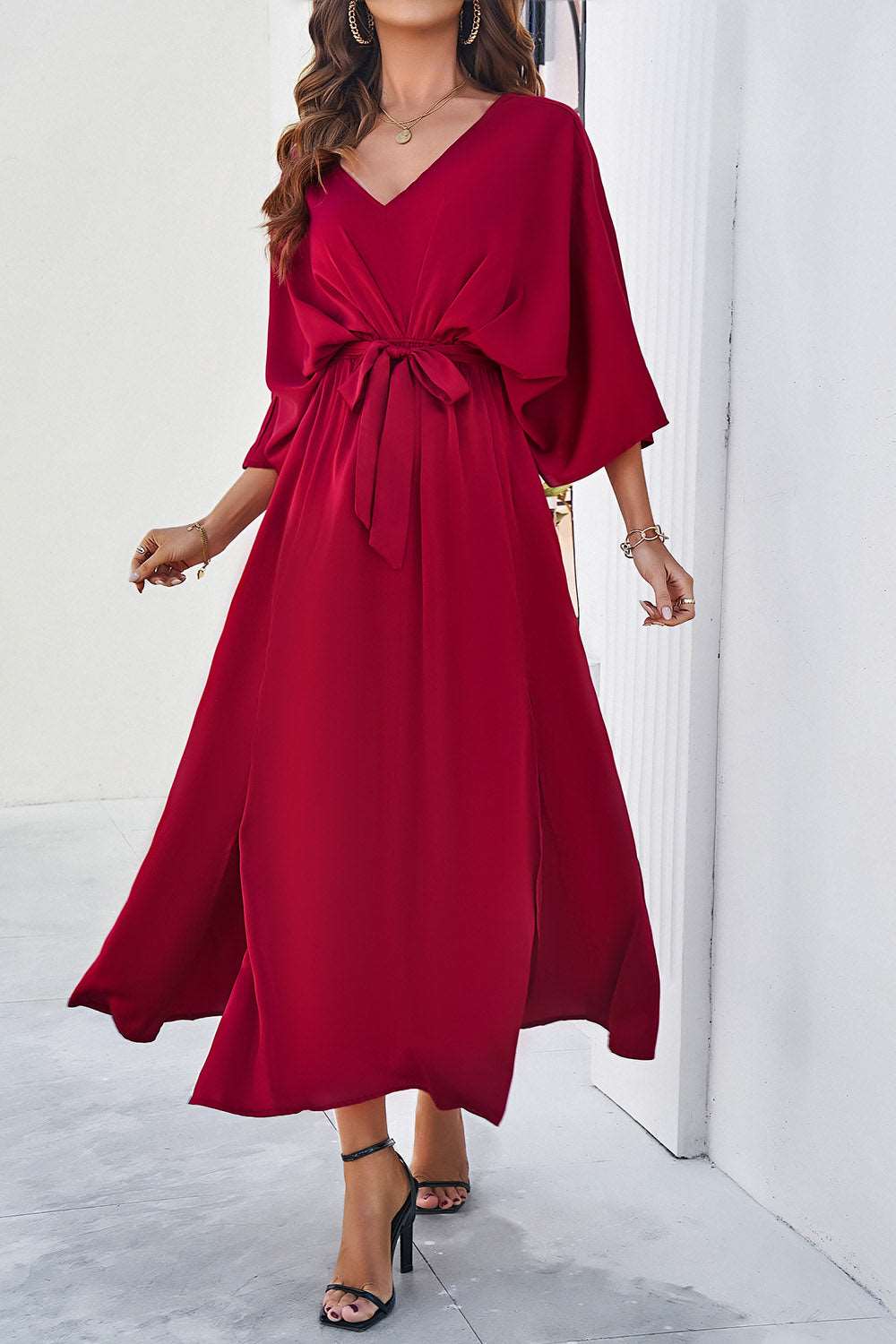 3/4 sleeve dress for wedding guest