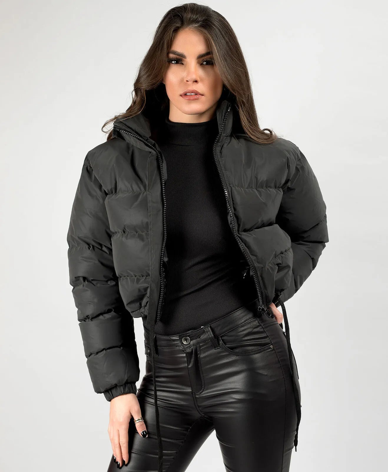 women's cropped puffer jacket Black