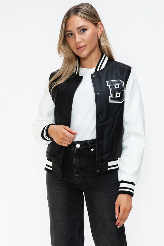 Faux Leather Bomber Jacket