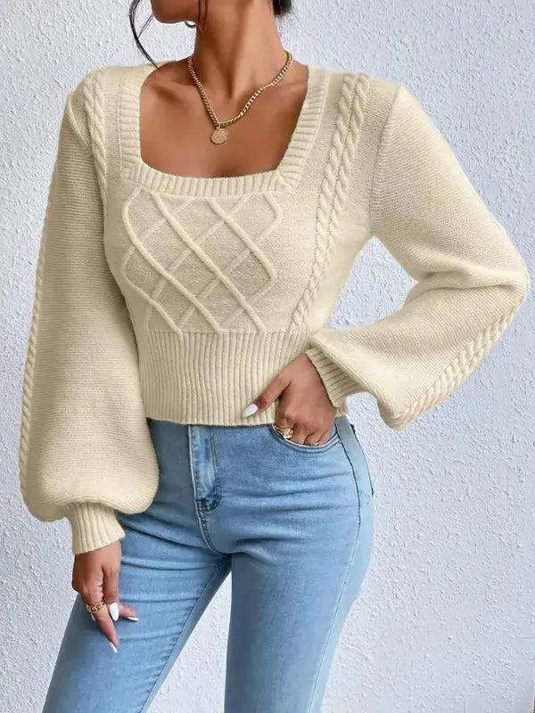 Solid Color Square Collar Sweater