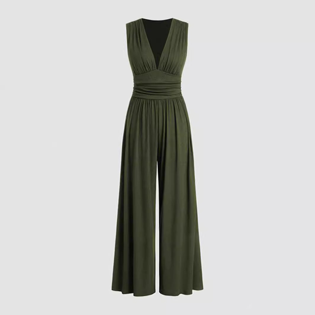 sleeveless wide leg jumpsuit Green