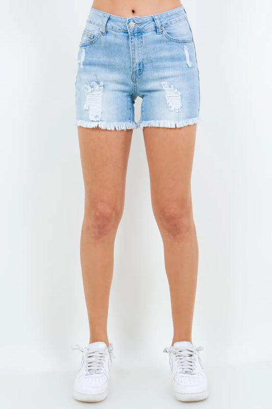 distressed high waist denim shorts