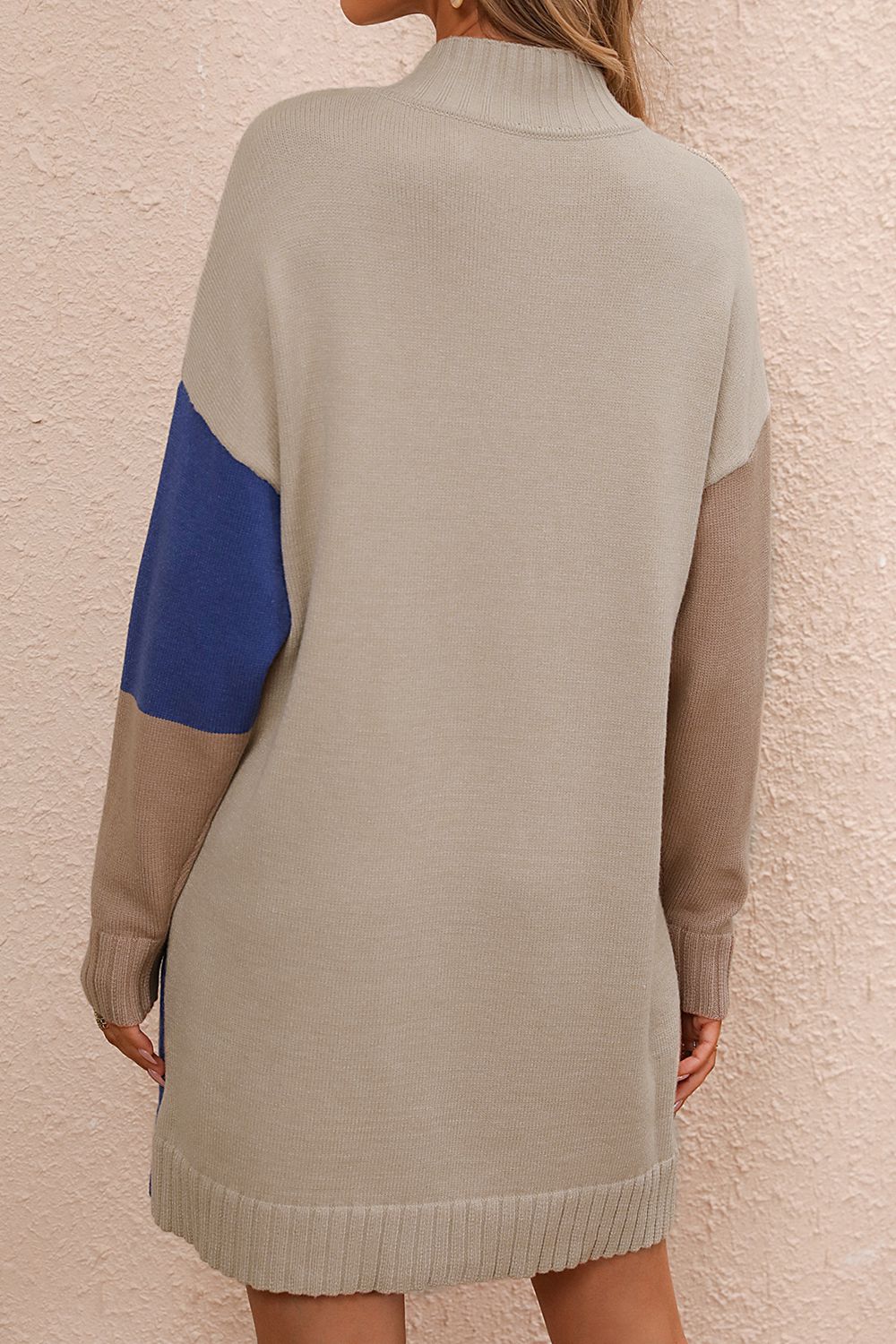 Color Block Mock Neck Sweater Dress