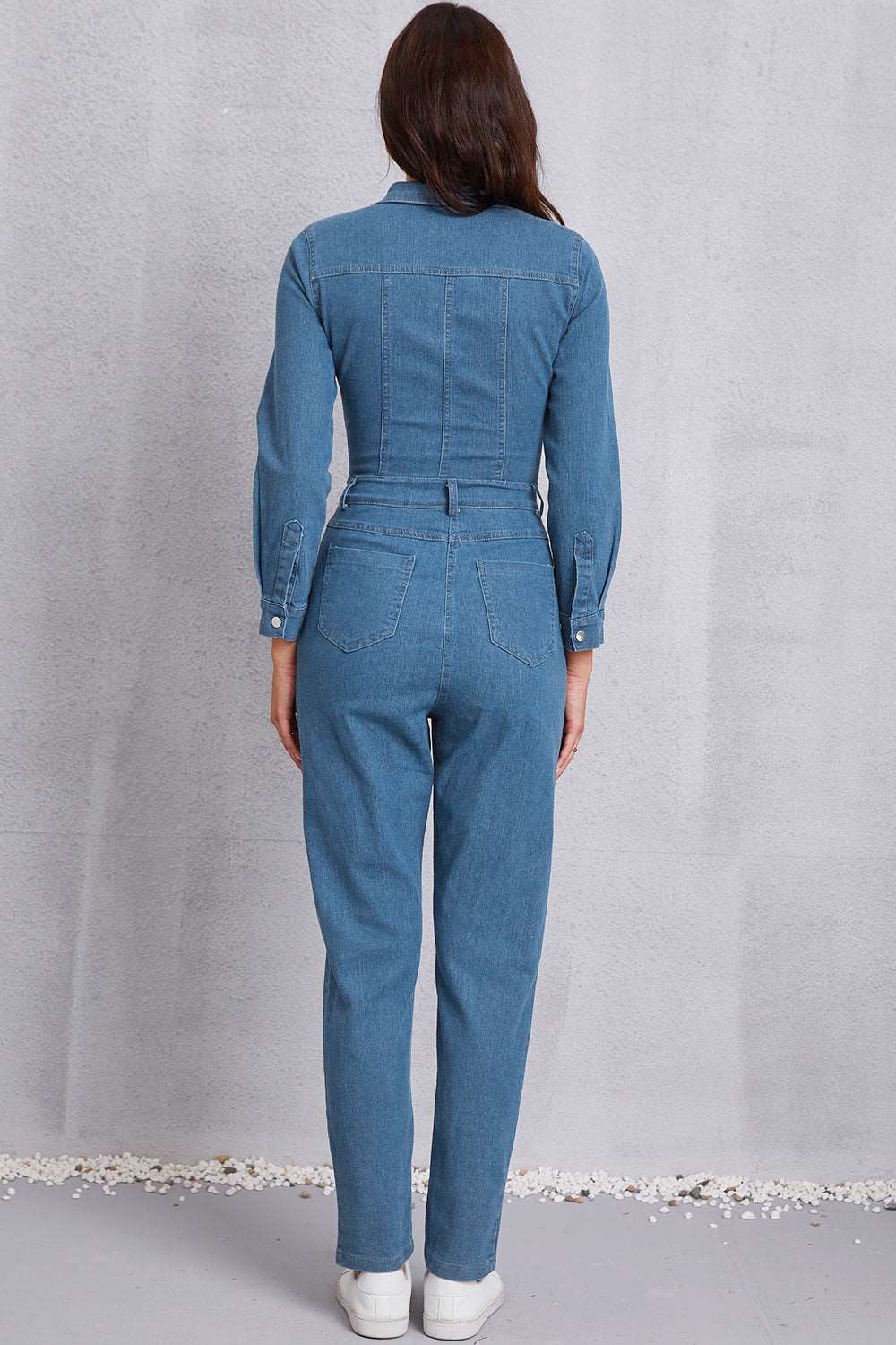 long sleeve denim jumpsuit