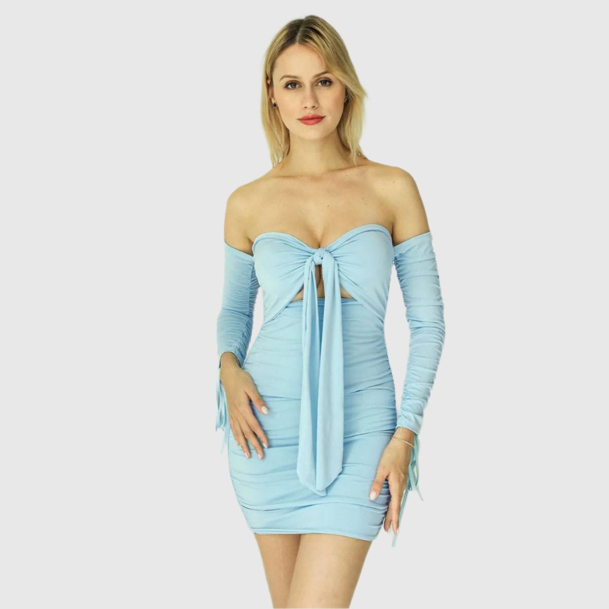 bodycon dress off shoulder light blue