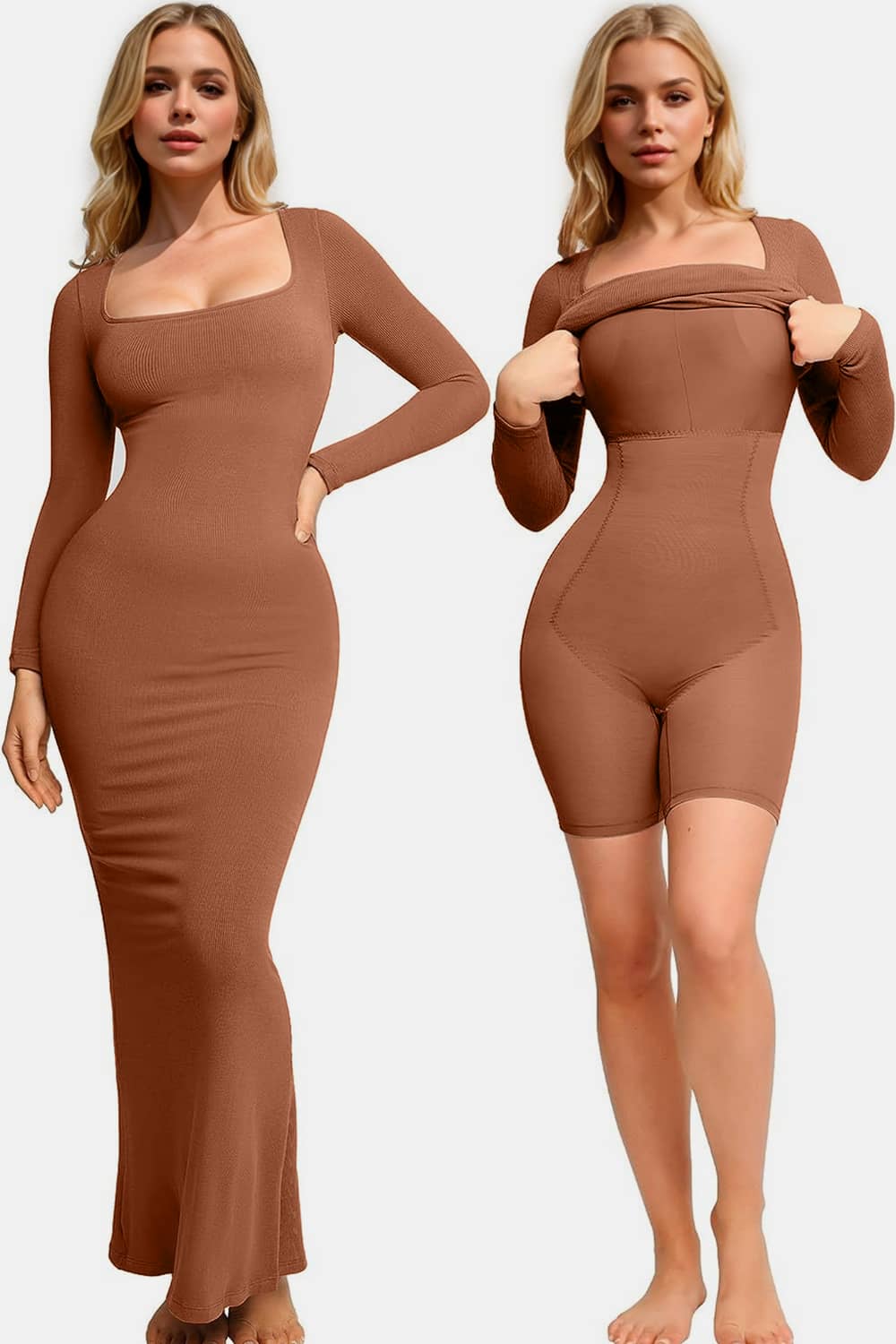 maxi dress with built in shapewear Caramel