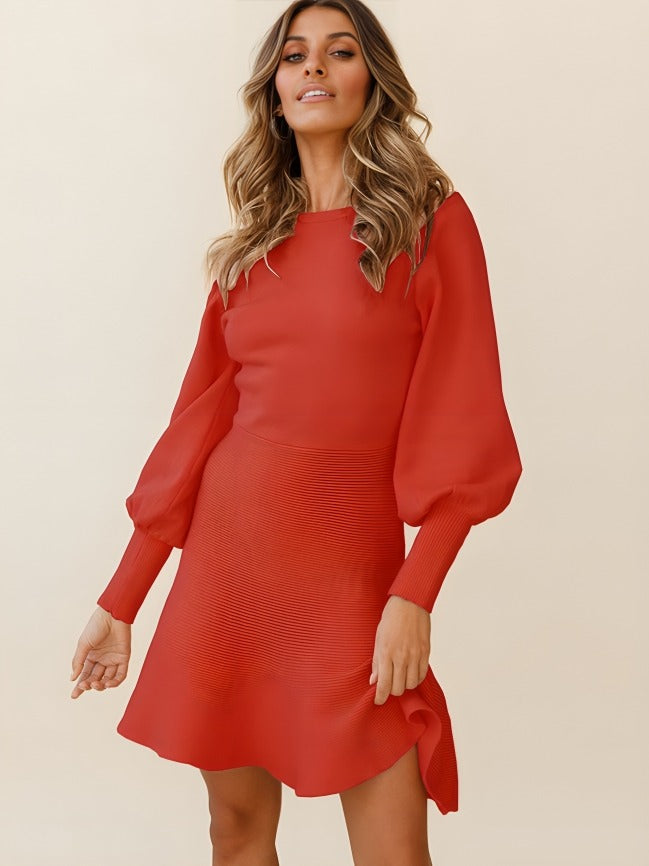 lantern sleeve sweater dress Deep Red