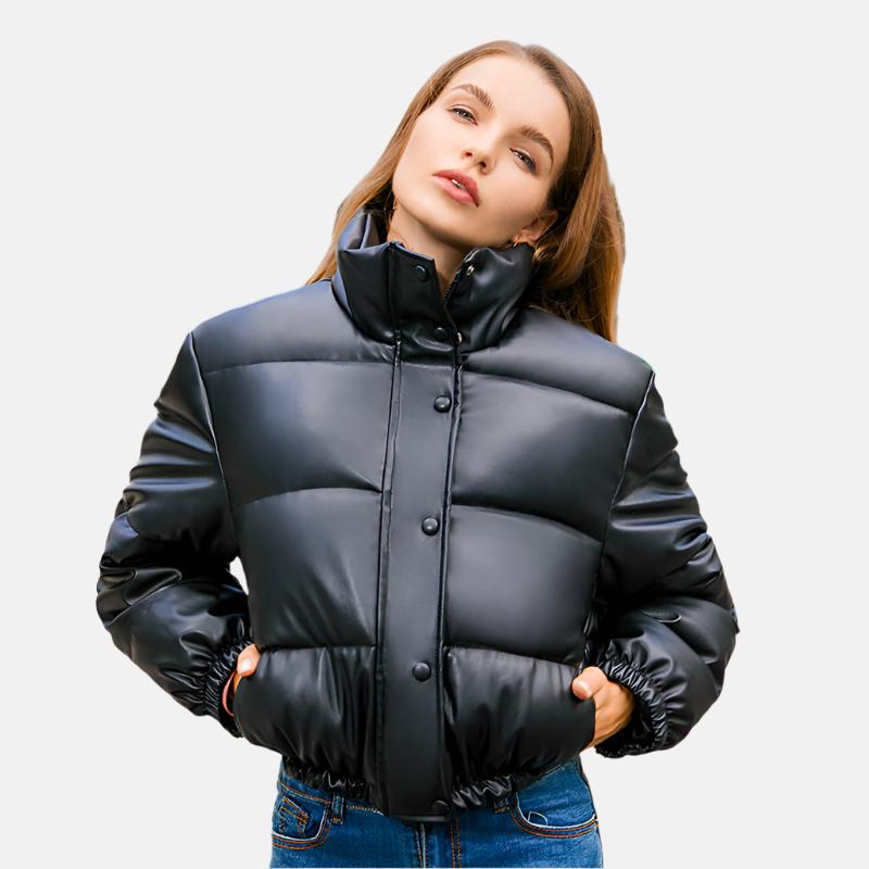 Faux leather quilted jacket women's Black