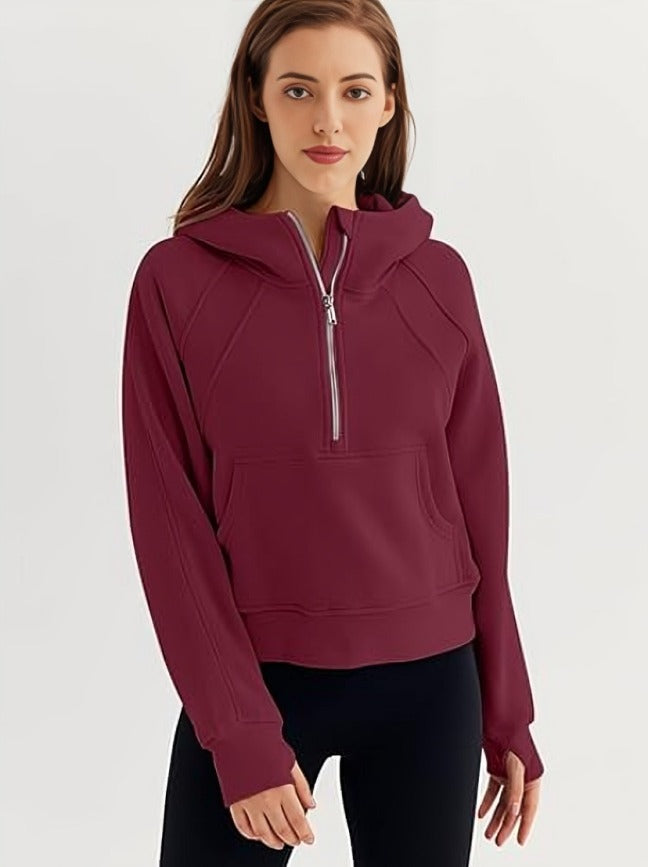 kangaroo pocket hoodie women's Red