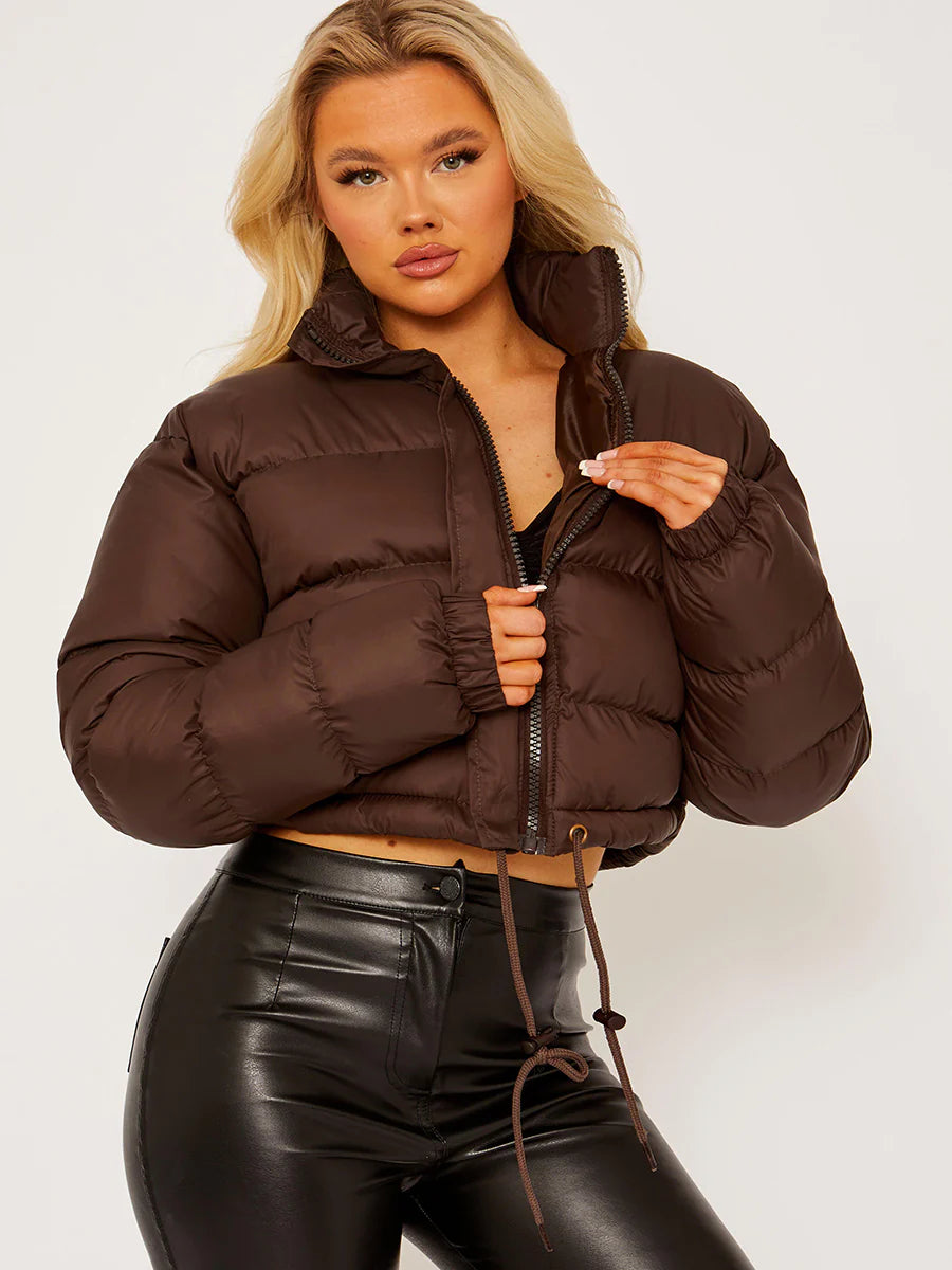 women's cropped puffer jacket Brown