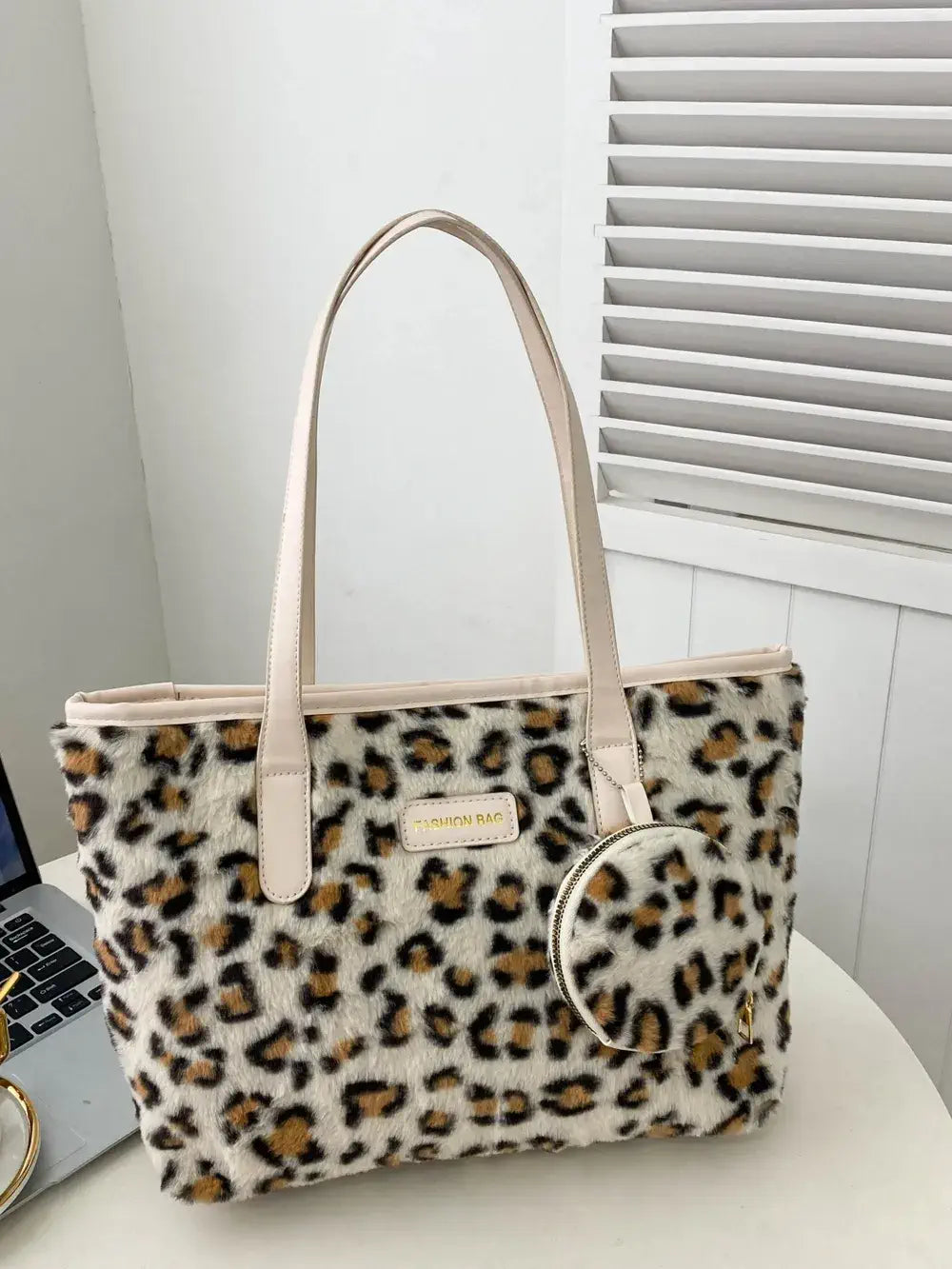 faux fur leopard bag with purse