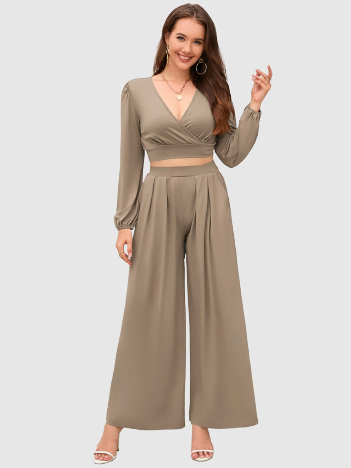 crop top and wide leg pants set