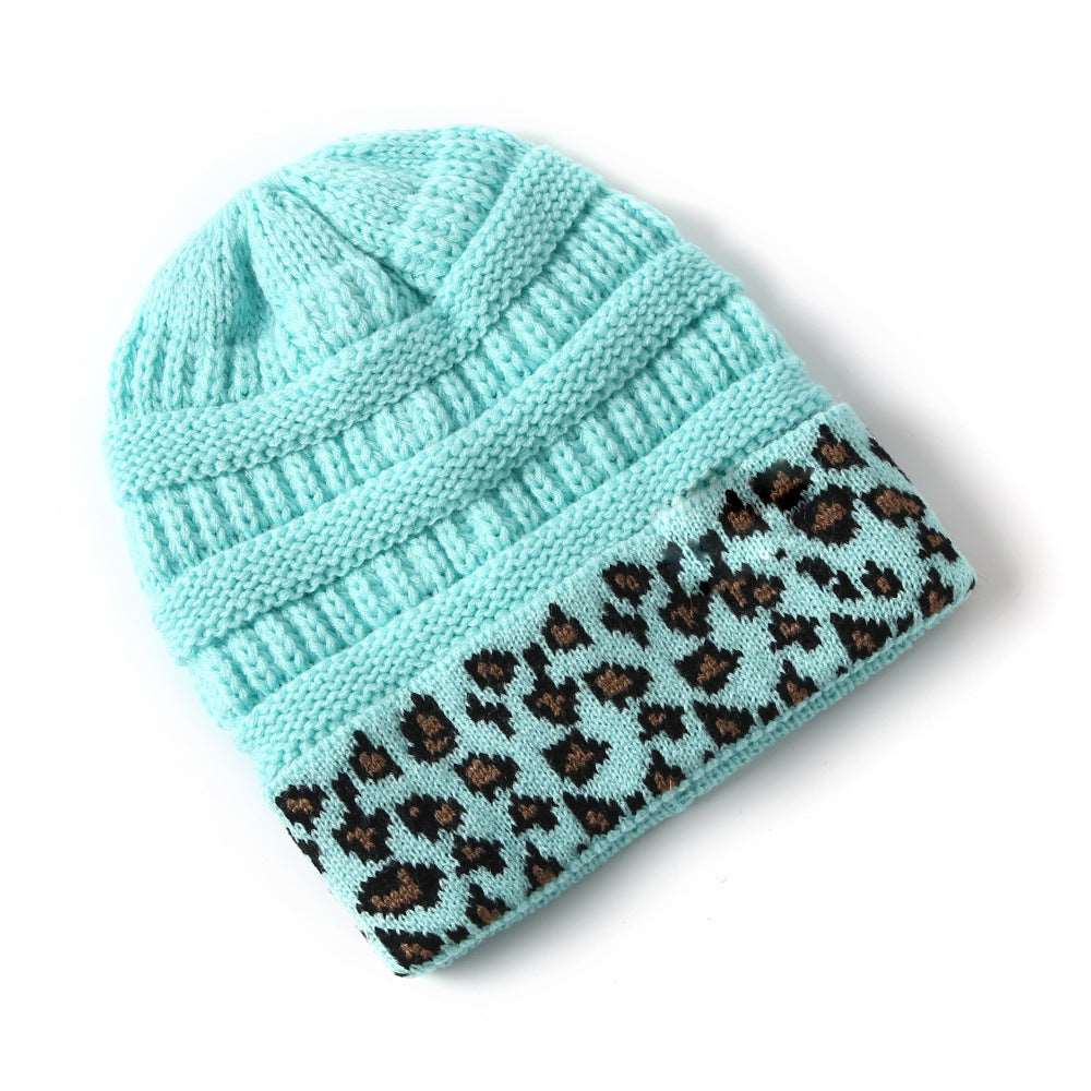 leopard print winter hat Blue One Size