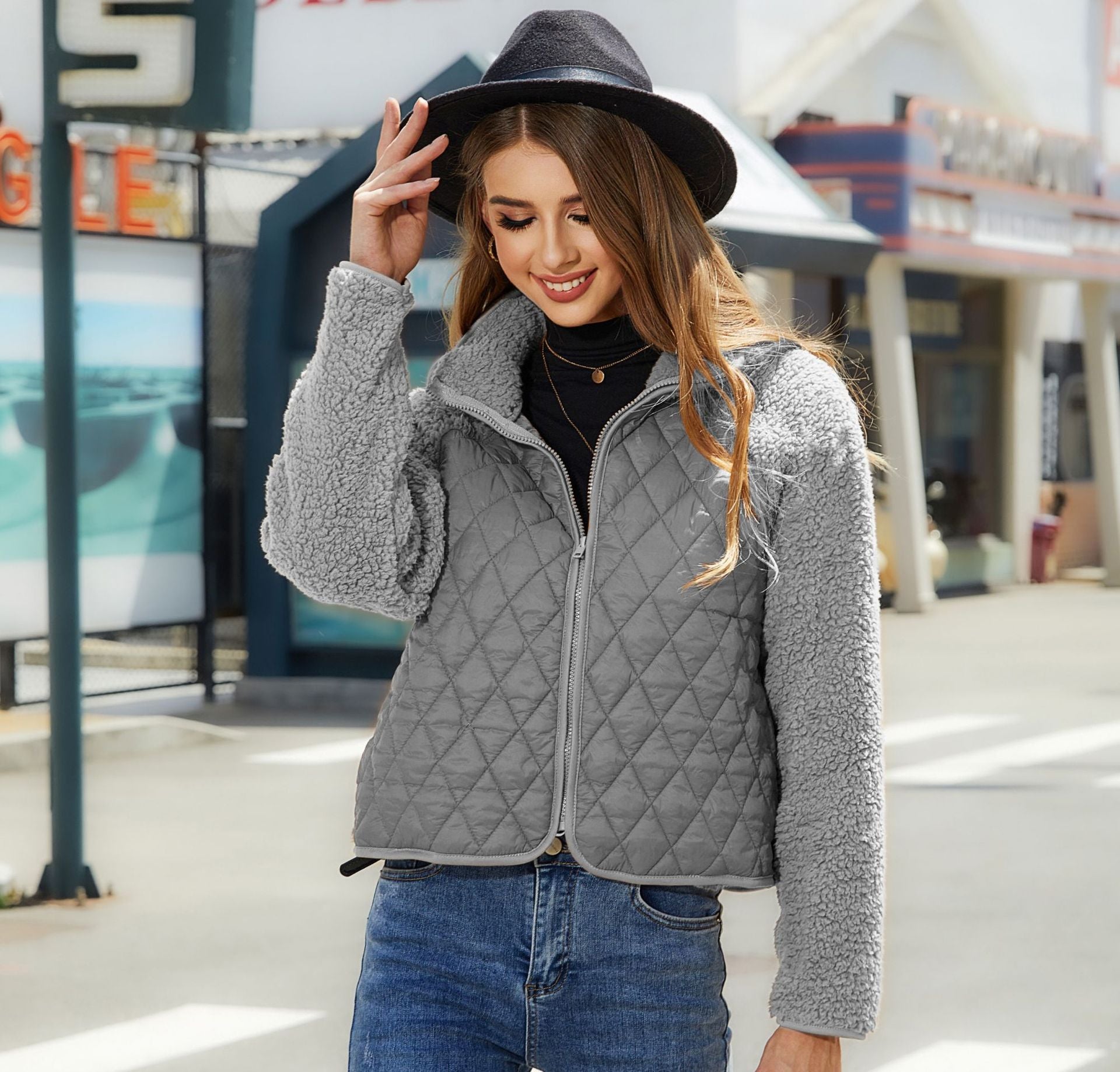 women's plush fleece jacket Grey