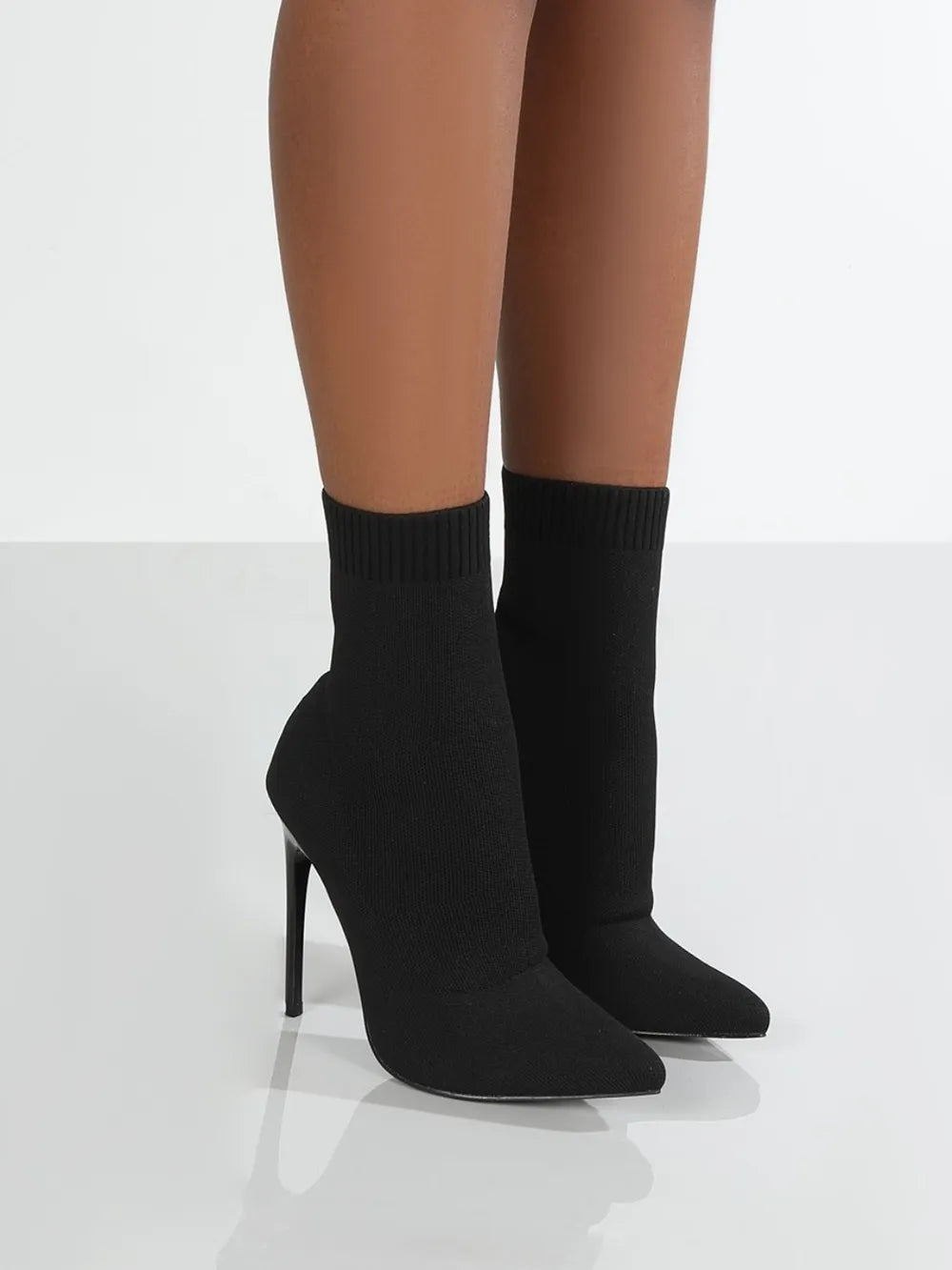 heeled sock boots point toe Black