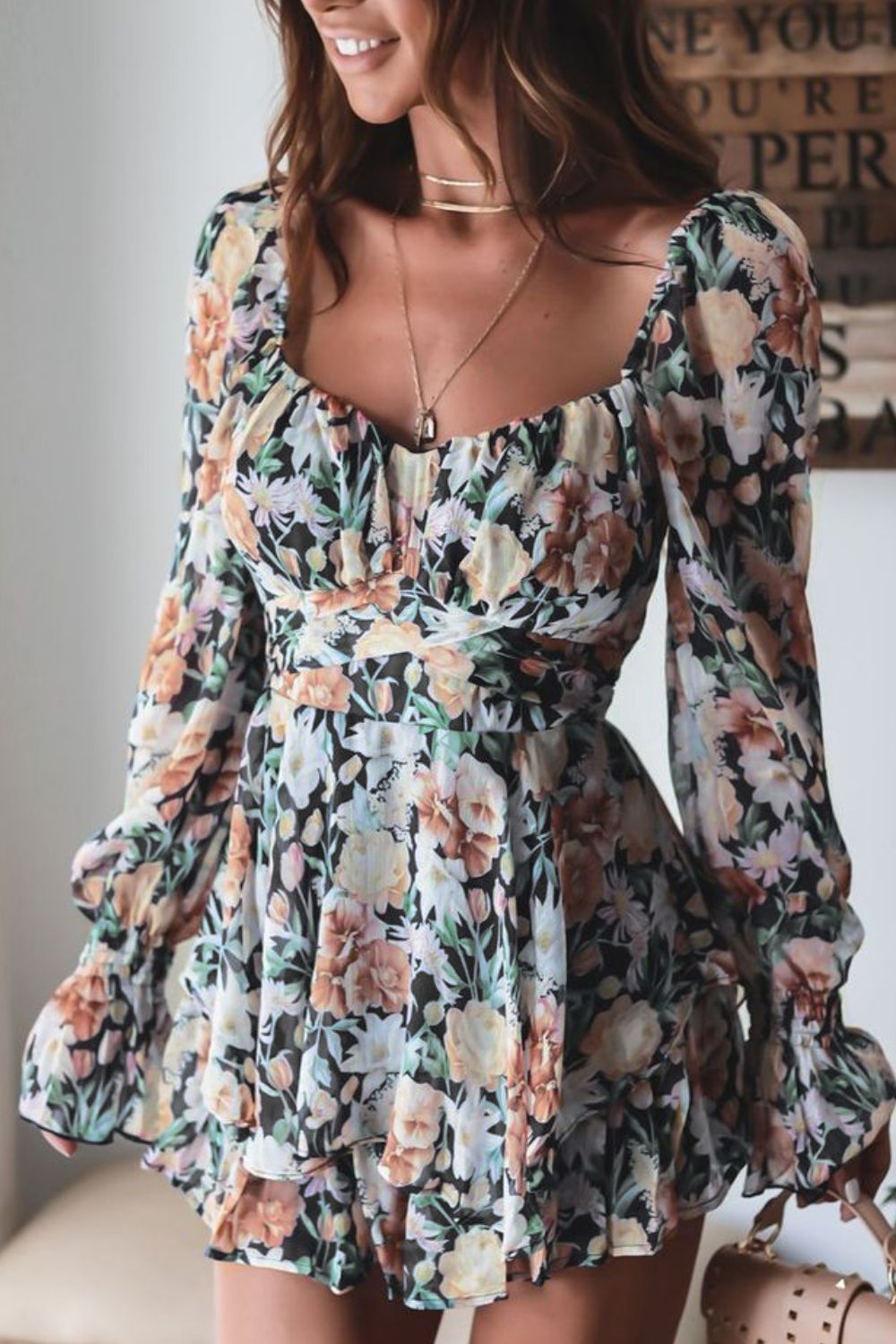 sweetheart neck floral dress