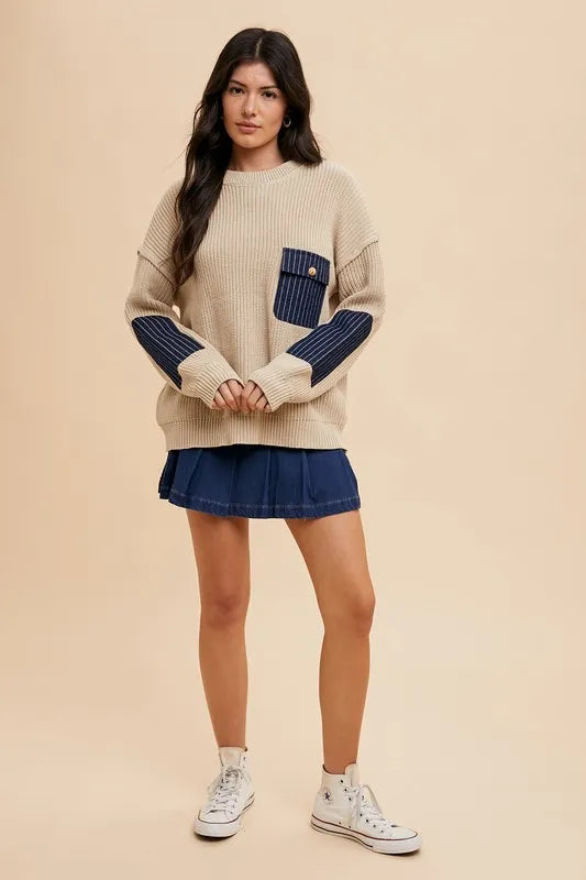 Drop Shoulder Sweater with Patch Pocket