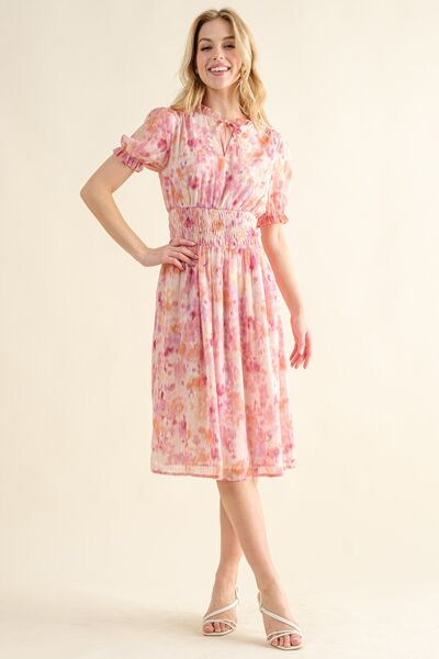 smocked waist midi dress Pink Multi