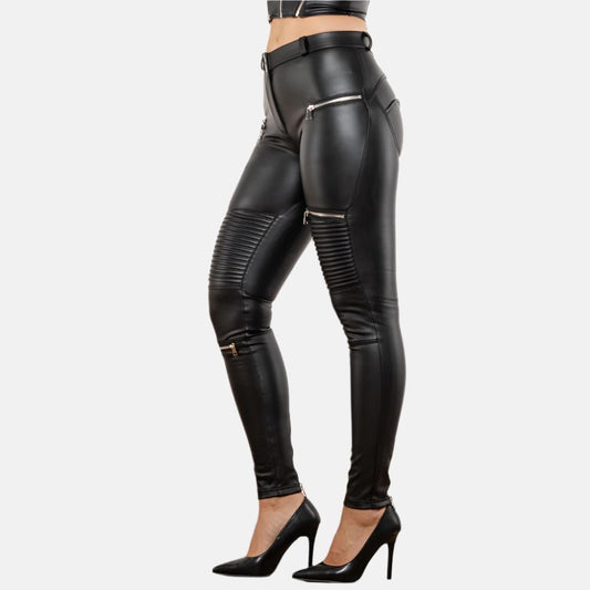 black faux leather skinny pants