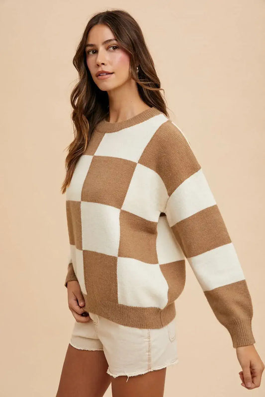 Checkered Dropped Shoulder Sweater