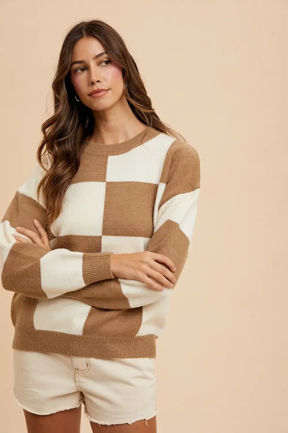 Checkered Dropped Shoulder Sweater