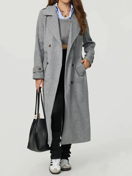 women's long belted coat Gray