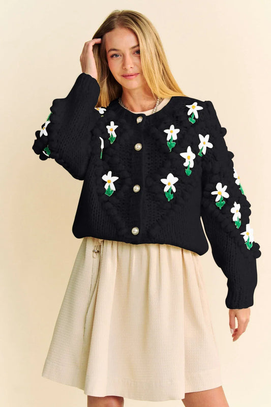 floral black cardigan Black