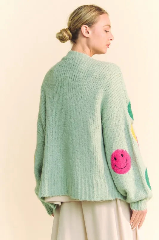 Fuzzy Smile Open Front Cardigan