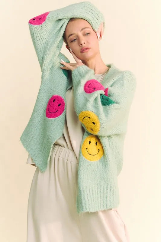 Fuzzy Smile Open Front Cardigan