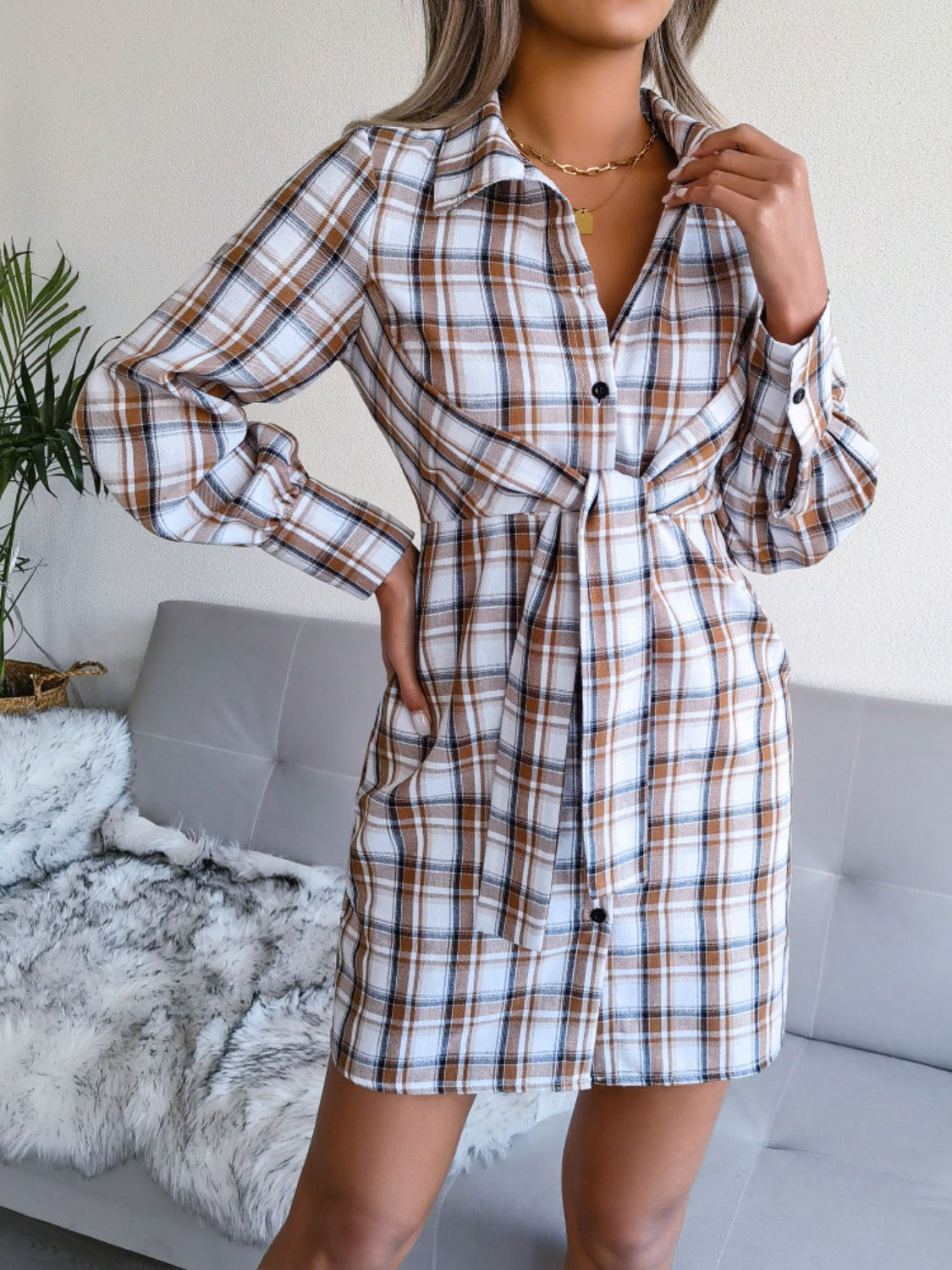 long sleeve mini shirt dress