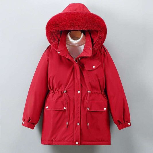 hooded fur jacket Red