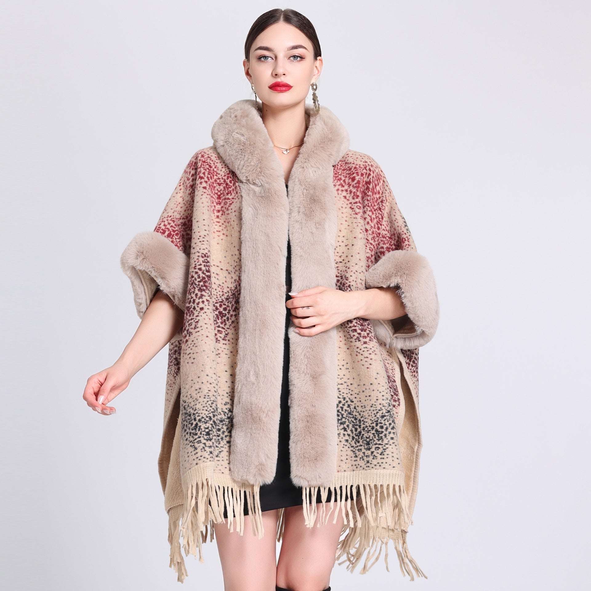 cape coat with fur collar