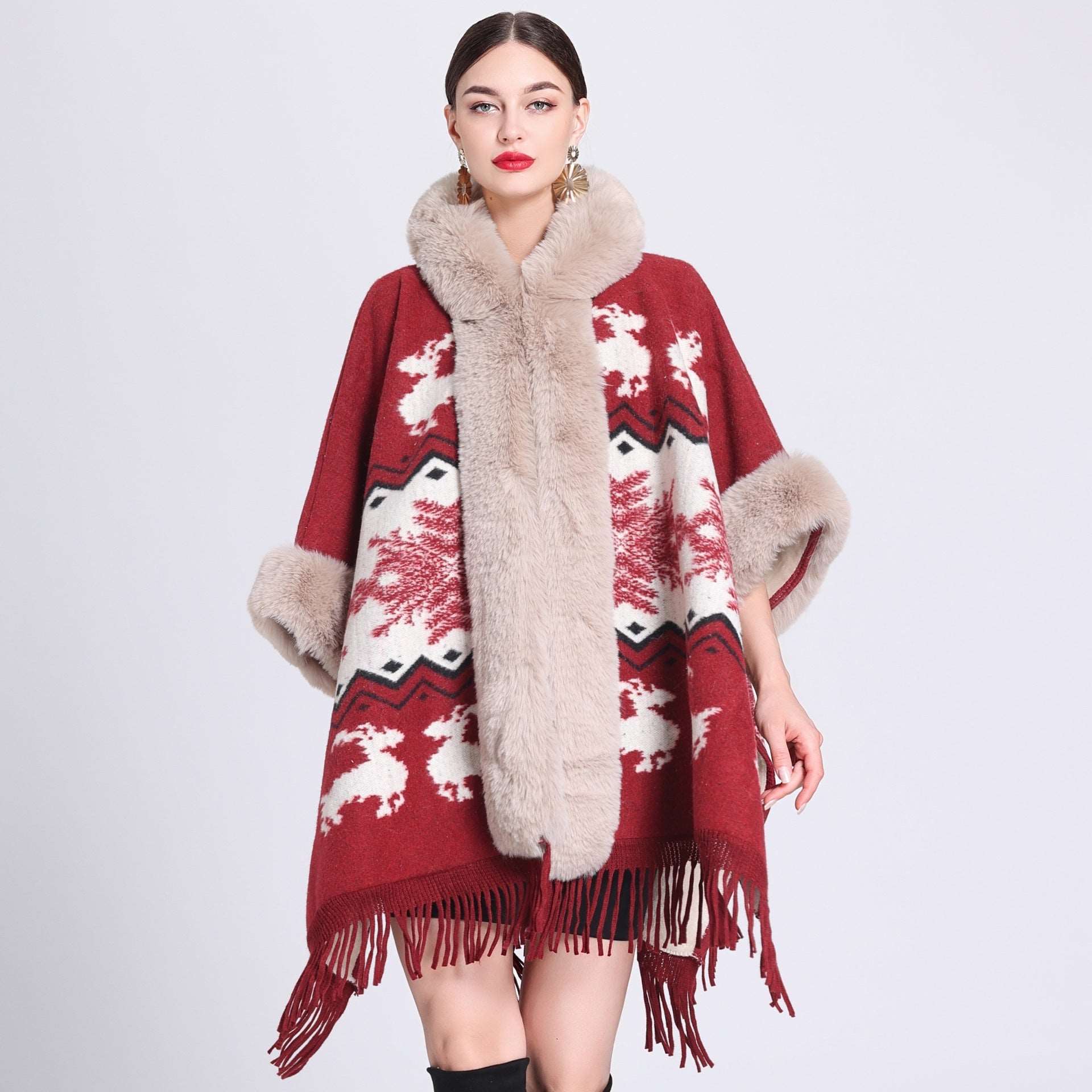 cape coat with fur collar