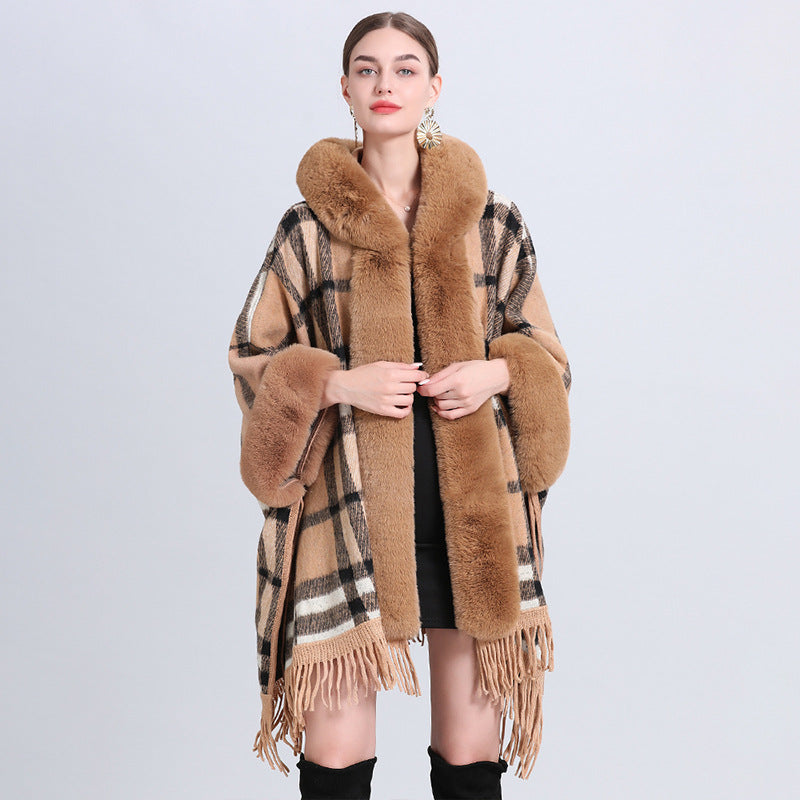 cape coat with fur collar