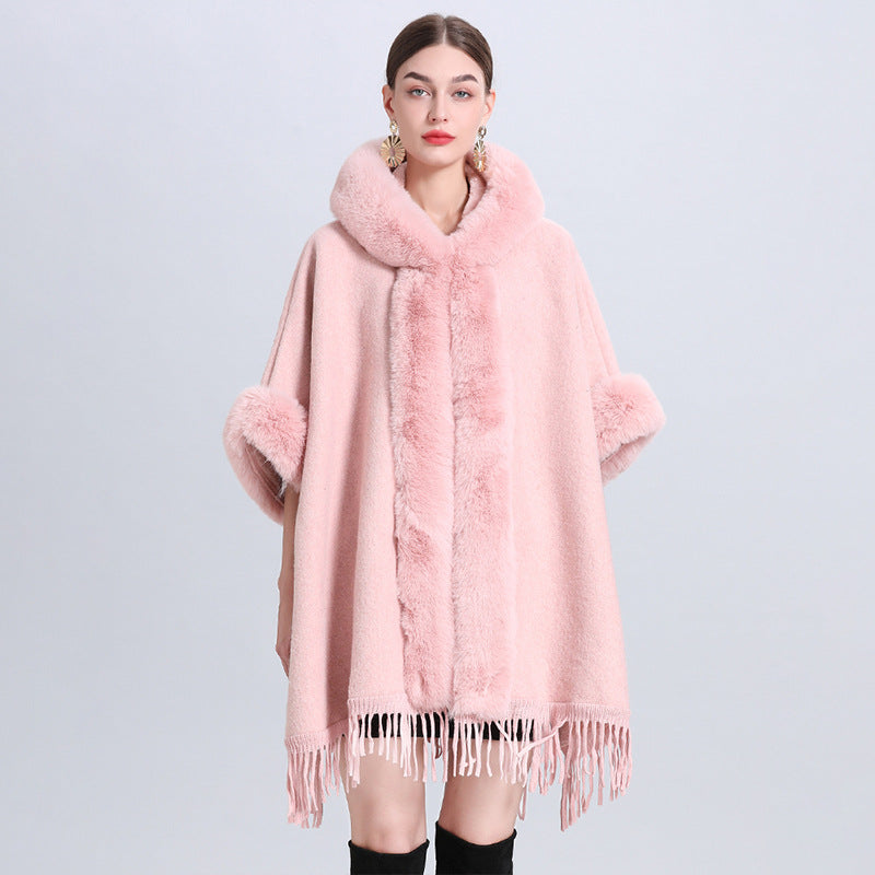 cape coat with fur collar