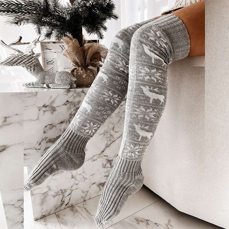 christmas knee high socks Gray One Size