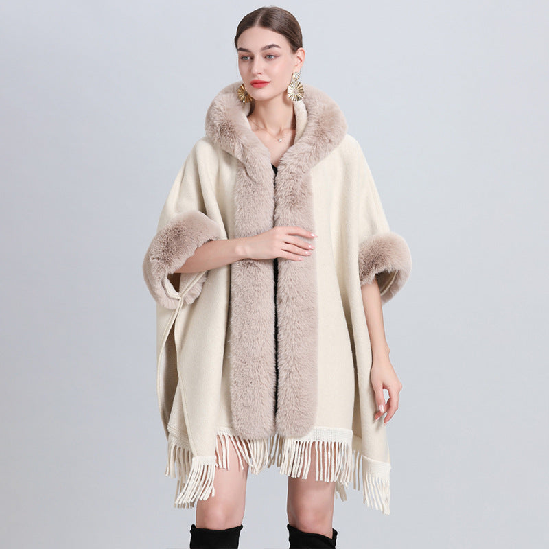 cape coat with fur collar