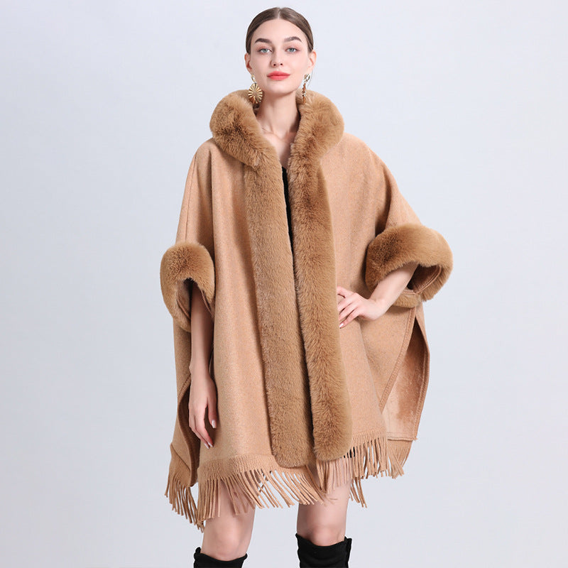 cape coat with fur collar