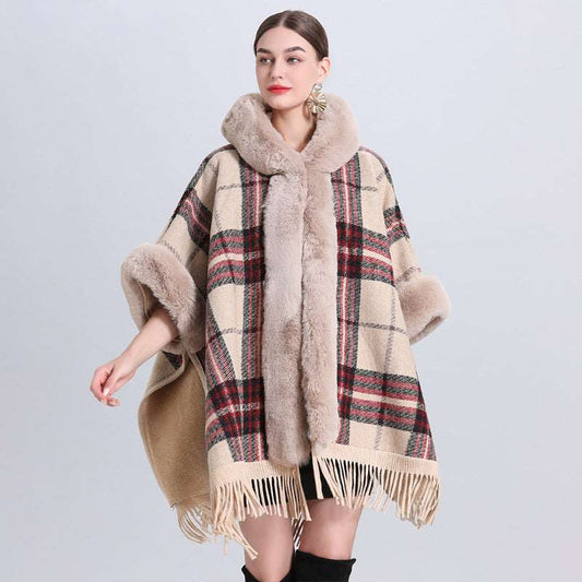 cape coat with fur collar