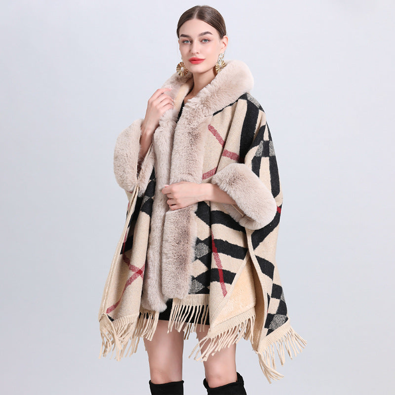 cape coat with fur collar