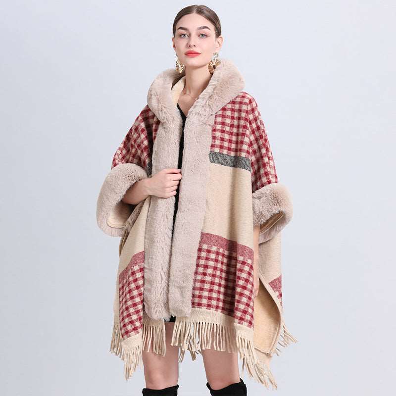 cape coat with fur collar