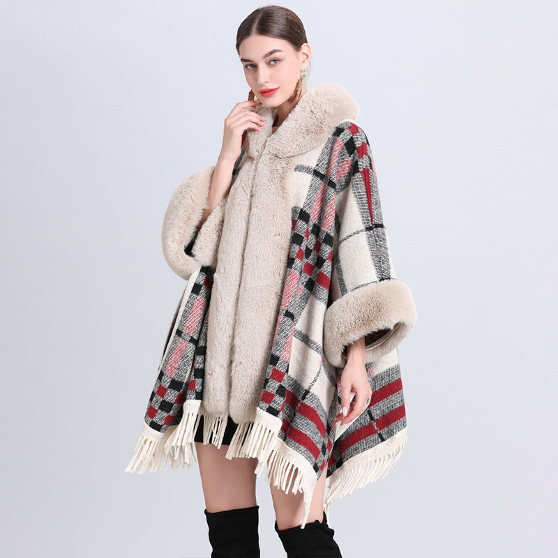 cape coat with fur collar